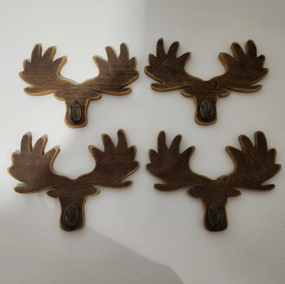 Rustic Brown Moose Wall Hooks, Set Of 4
